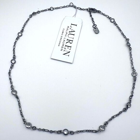 Lauren Ralph Lauren Silver Chain Necklace with cz - Picture 1 of 6